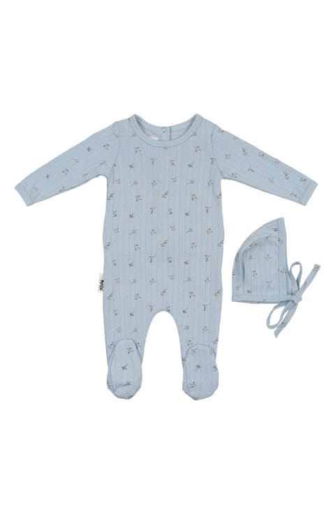 Pointelle Leaves Footie & Hat Set (Baby)