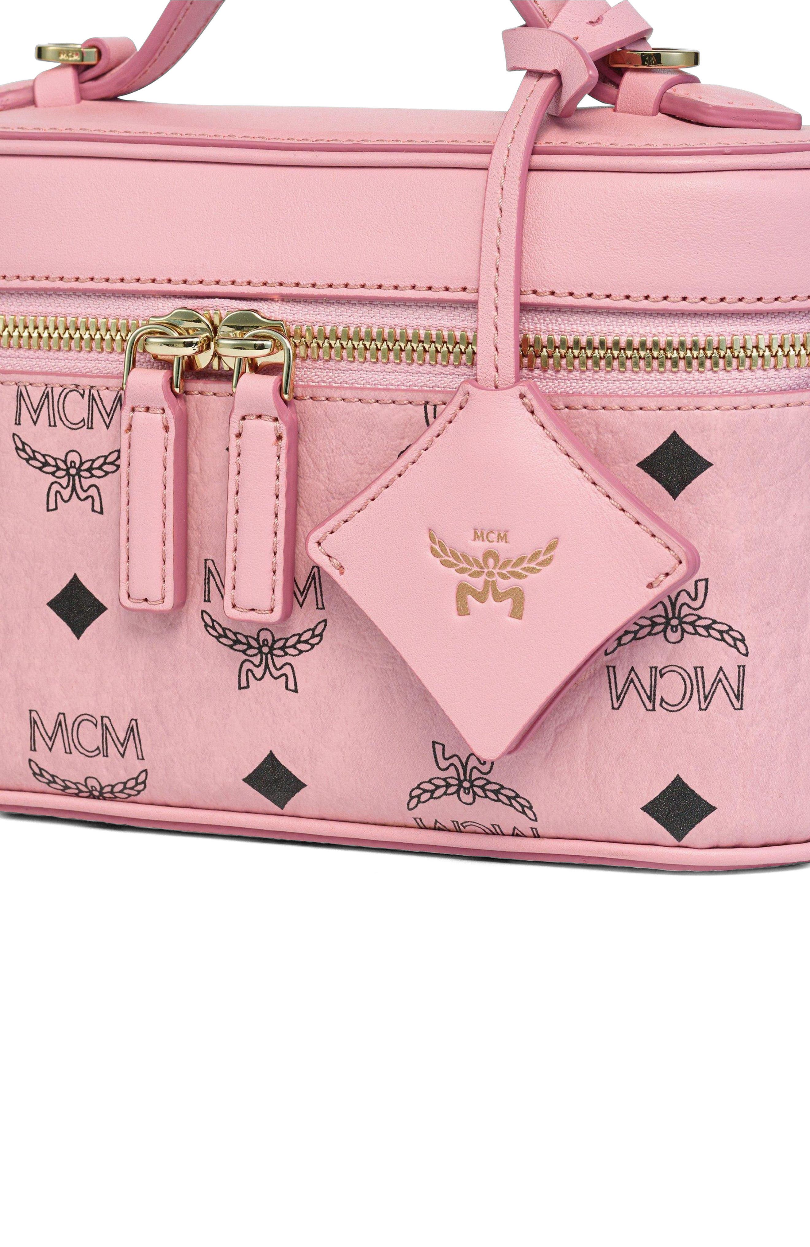 MCM Aren Vanity Case in Visetos Leather Mix, Alternate, color, Soft Pink