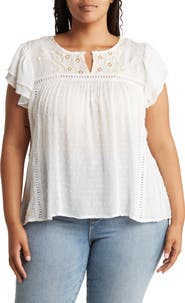 Forgotten Grace Flutter Sleeve Embroidered Swiss Dot Blouse