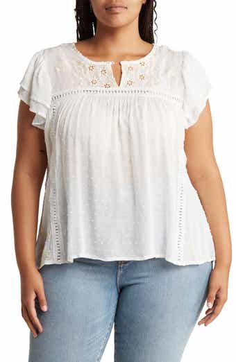 Forgotten Grace Flutter Sleeve Embroidered Swiss Dot Blouse