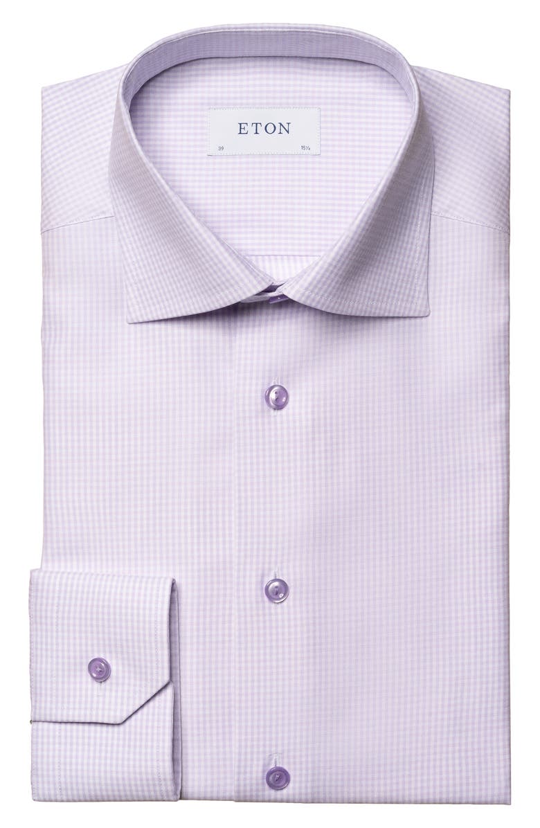 Eton Contemporary Fit Check Stretch Cotton Blend Dress Shirt, Alternate, color, 