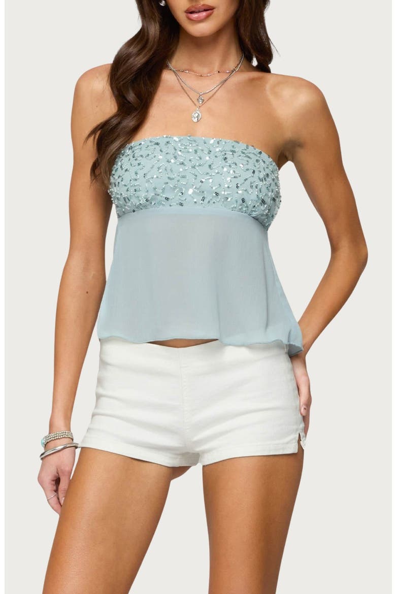 Beadie Strapless Chiffon Top, Main, color, LIGHT-BLUE