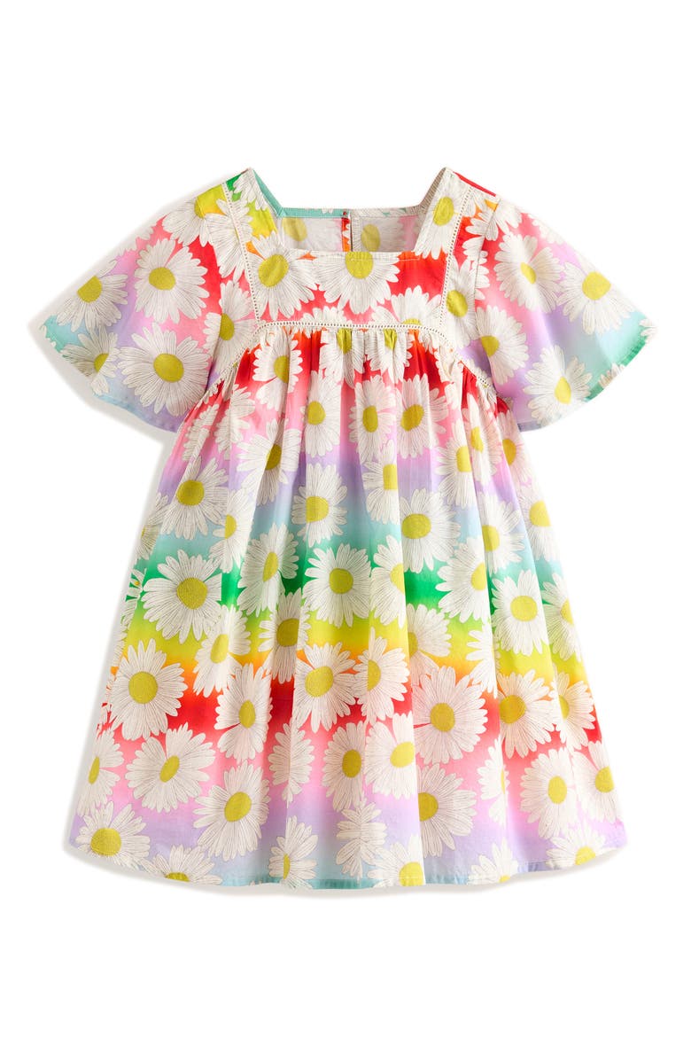 Kids' Daisy Print Flutter Sleeve Cotton Dress, Main, color, YELLOW MULTI OMBRE DAISY