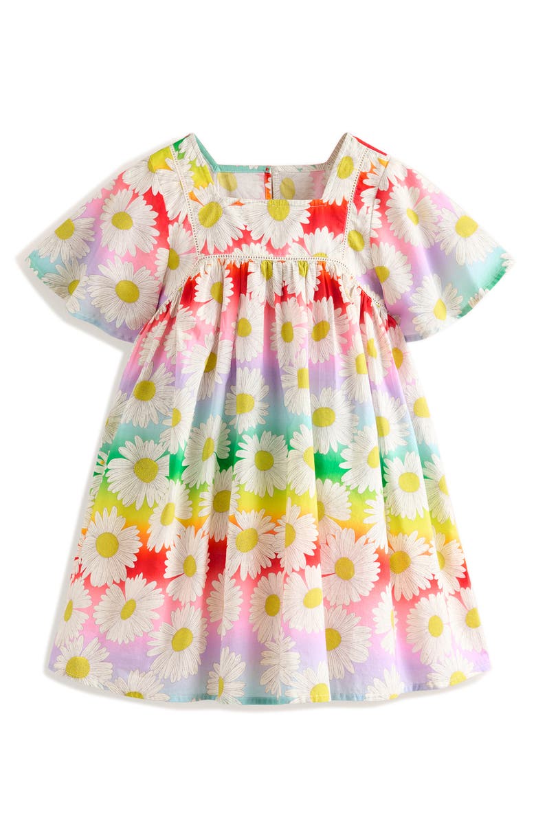 Mini Boden Kids' Daisy Print Flutter Sleeve Cotton Dress, Main, color, 