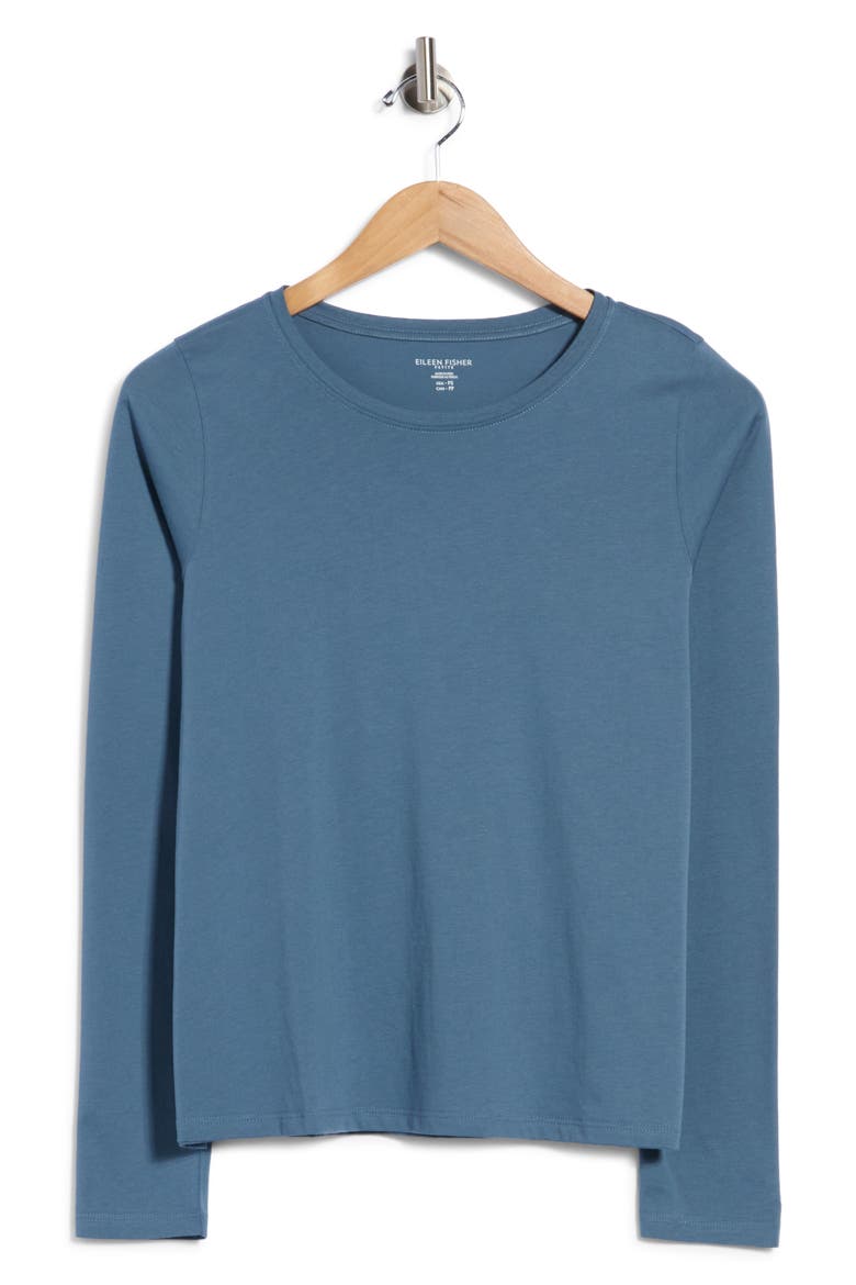 Round Neck Long Sleeve Organic Cotton T-Shirt, Main, color, SEA SPRAY
