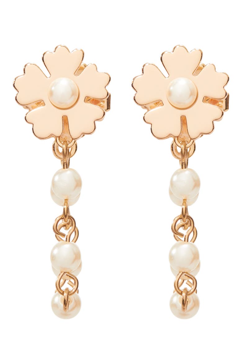 Forget Me Not Mother of Pearl Chain Earrings, Main, color, TORY GOLD / CREAM