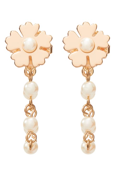 Forget Me Not Mother of Pearl Chain Earrings