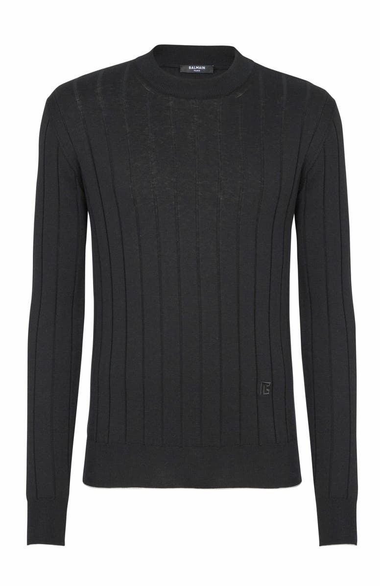 Balmain Silk And Cotton Knit Pb Jumper, Alternate, color, Black