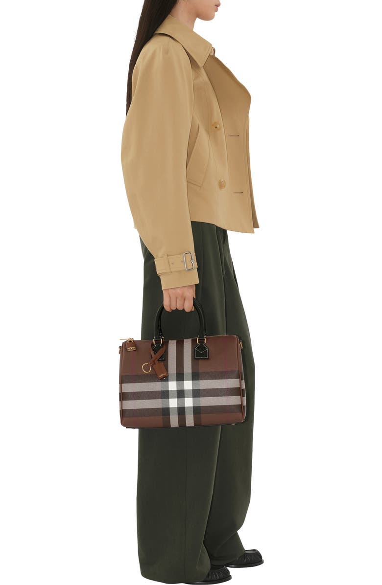 Burberry Medium Check Bowling Bag, Alternate, color, Dark Birch Brown