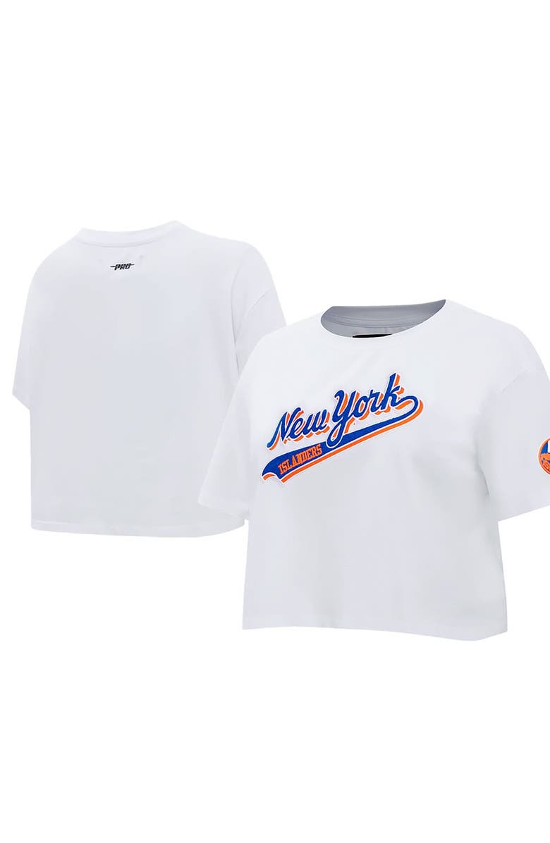 PRO STANDARD Women's Pro Standard White New York Islanders Boxy Script Tail Cropped T-Shirt, Alternate, color, White