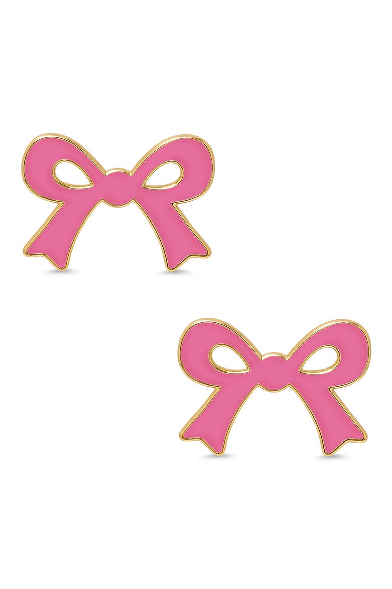 Flat Bow Stud Earrings, Main, color, PINK