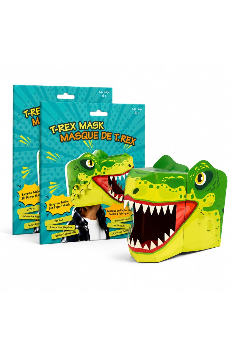 3D Paper Mask 3D T-Rex Mask Craft for Kids (2 Pack), Easy Diy Activity for Creative Play & Dress-Up Fun, Main, color, Green