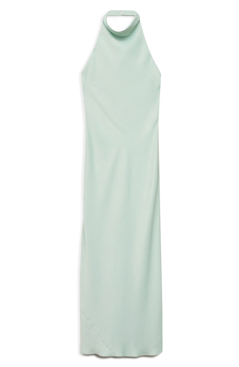 MANGO Satin Halter Dress, Main, color, Aqua Green