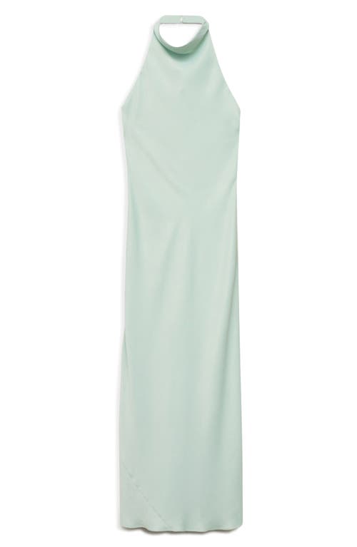Mango Satin Halter Neck Dress Aqua Green In Green