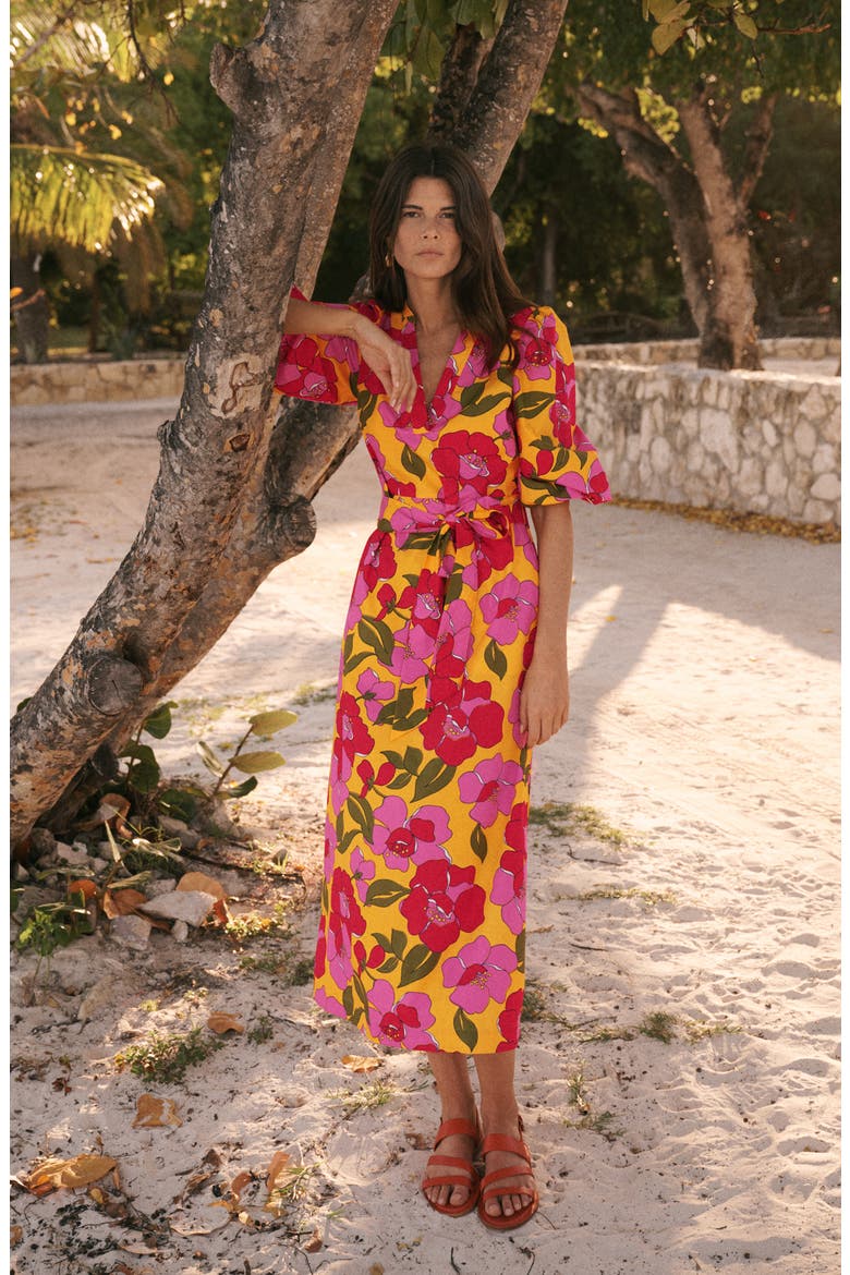 Octavia Floral Cotton Dress, Alternate, color, YELLOW RADIANT BLOOM