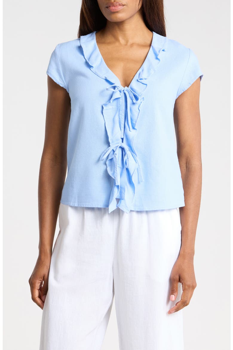 Ruffle Tie Front Top, Main, color, HYDRANGEA