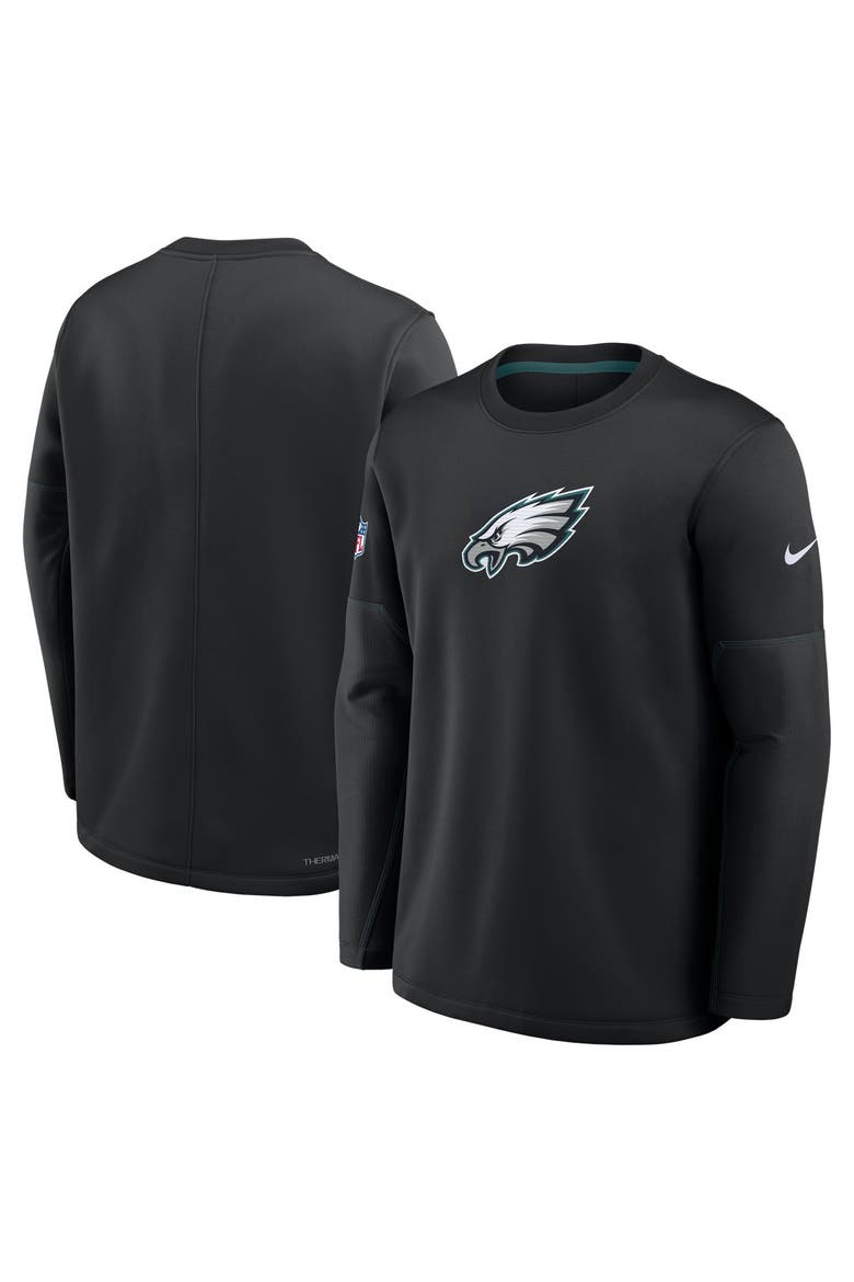 Men's Nike Black Philadelphia Eagles Sideline Coaches Team Present Midweight Therma-FIT Sweatshirt, Main, color, Black