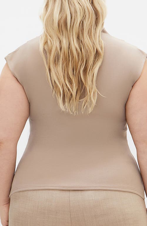 City Chic Charlize Pleated Funnel Neck Stretch Crepe Top In Natural