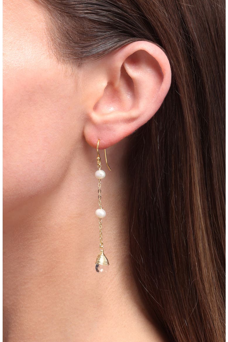 Sara Crystal Quartz and Freshwater Pearl Drop Earrings, Alternate, color, GOLD