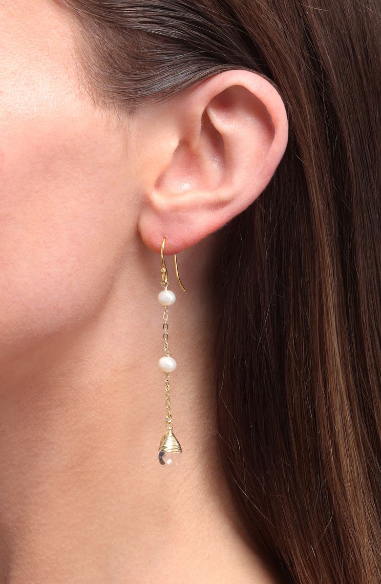 Kiara by Ki-ele Sara Crystal Quartz and Freshwater Pearl Drop Earrings, Alternate, color, Gold