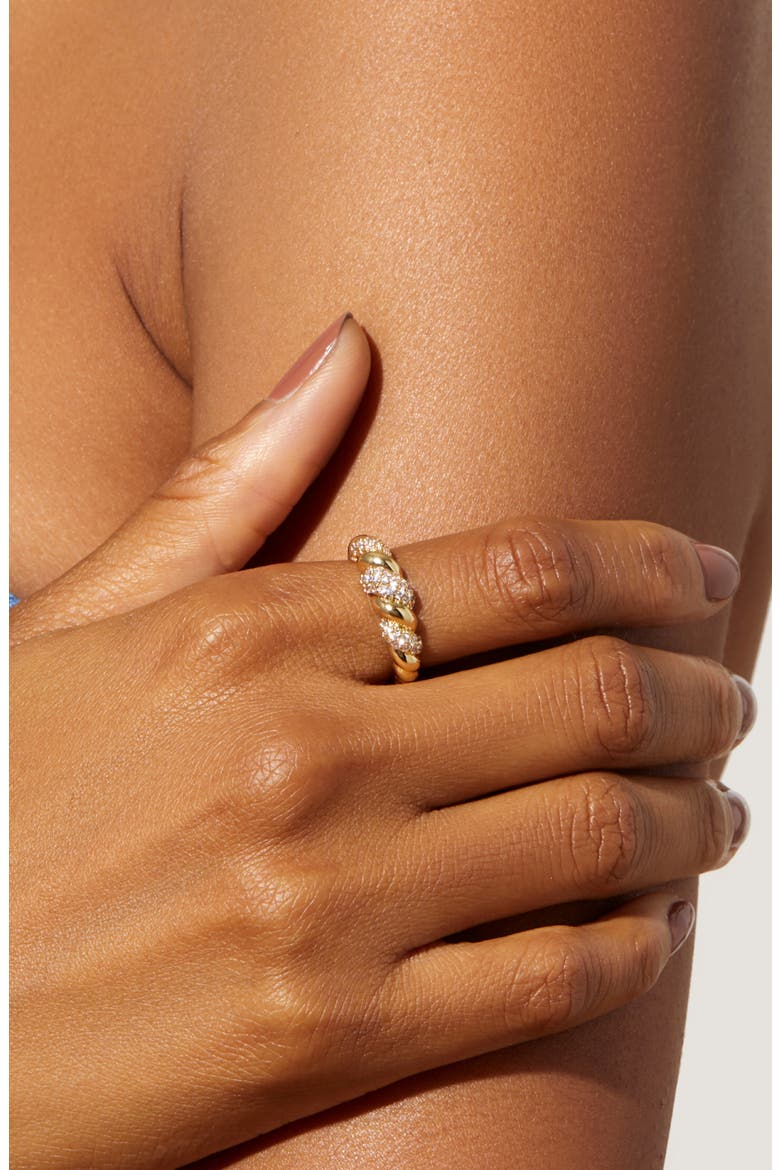 Pavé Cubic Zirconia Rope Band Ring, Alternate, color, GOLD
