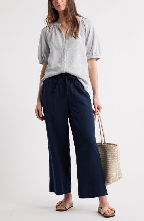Caslon ® Stripe Linen Blend Puff Sleeve Top In White