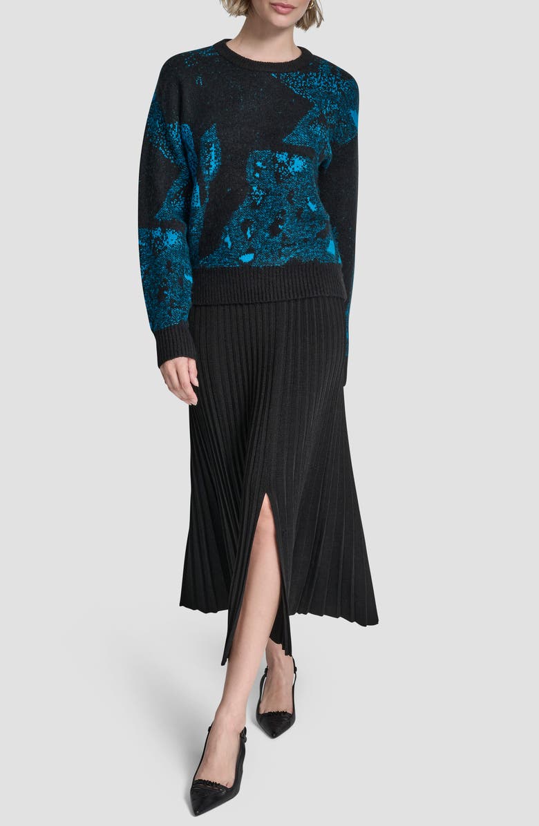 DKNY Intarsia Crewneck Sweater, Alternate, color, Black/Ocean Blue