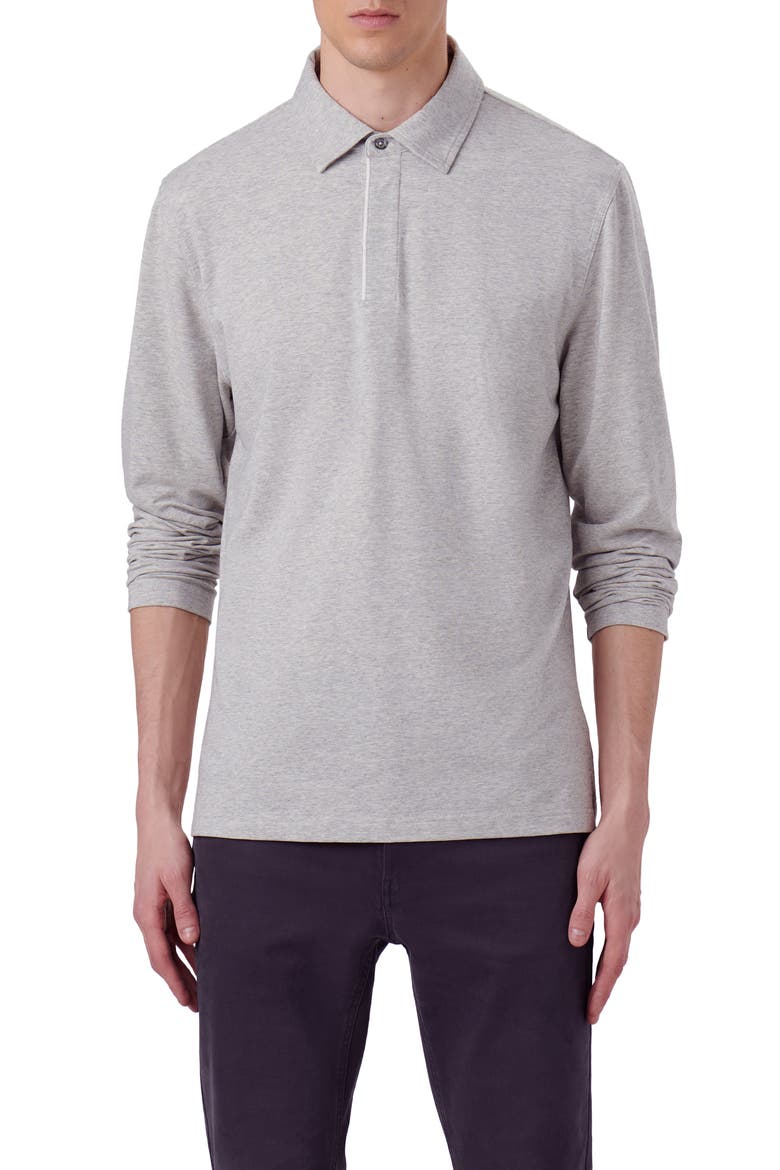 Long Sleeve Stretch Cotton Knit Polo, Main, color, CEMENT