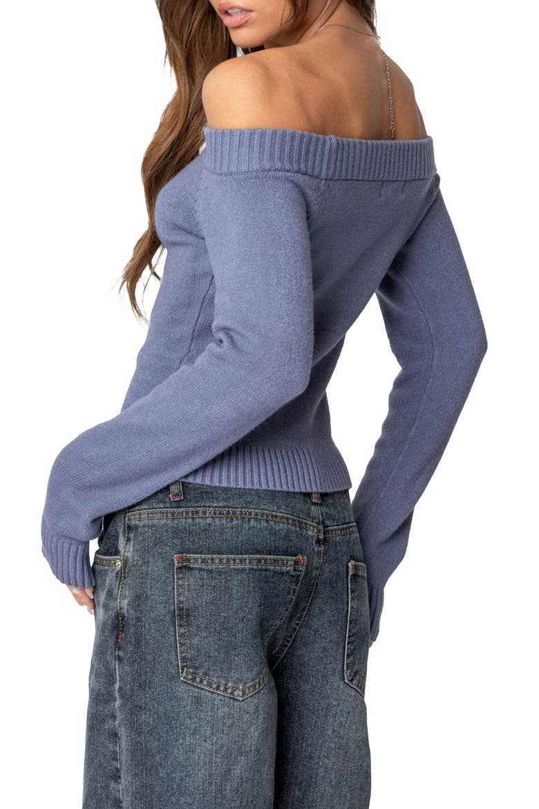 Elona Off the Shoulder Long Sleeve Knit Top, Alternate, color, BLUE