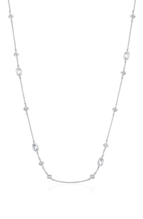 Princess & Oval Cubic Zirconia Station Chain Necklace