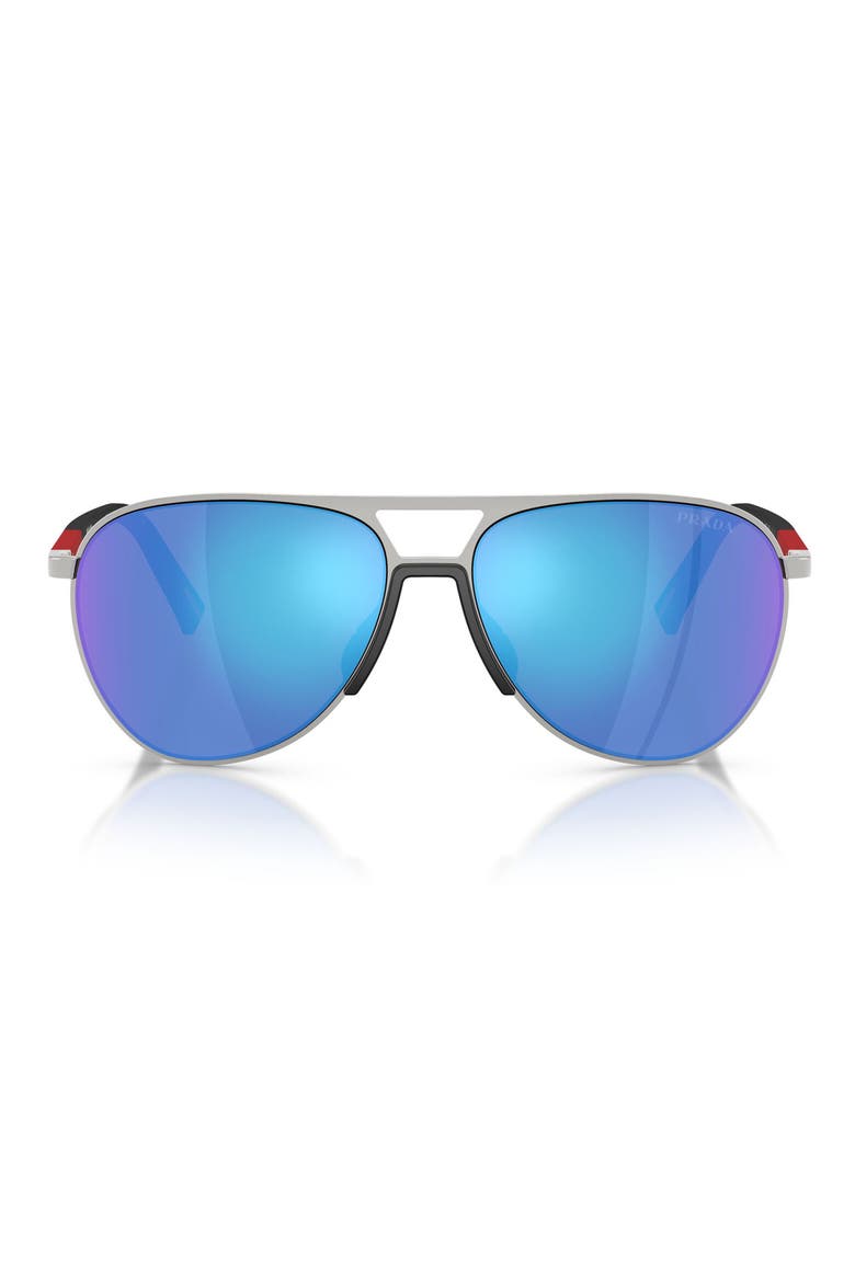 59mm Pilot Sunglasses, Main, color, SILVER / LIGHT GREEN BLUE