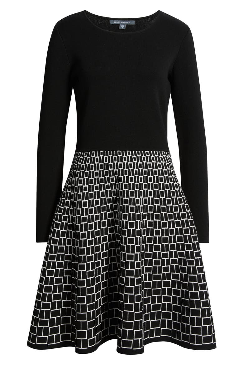Long Sleeve Jacquard Sweater Dress, Alternate, color, BLACK IVORY