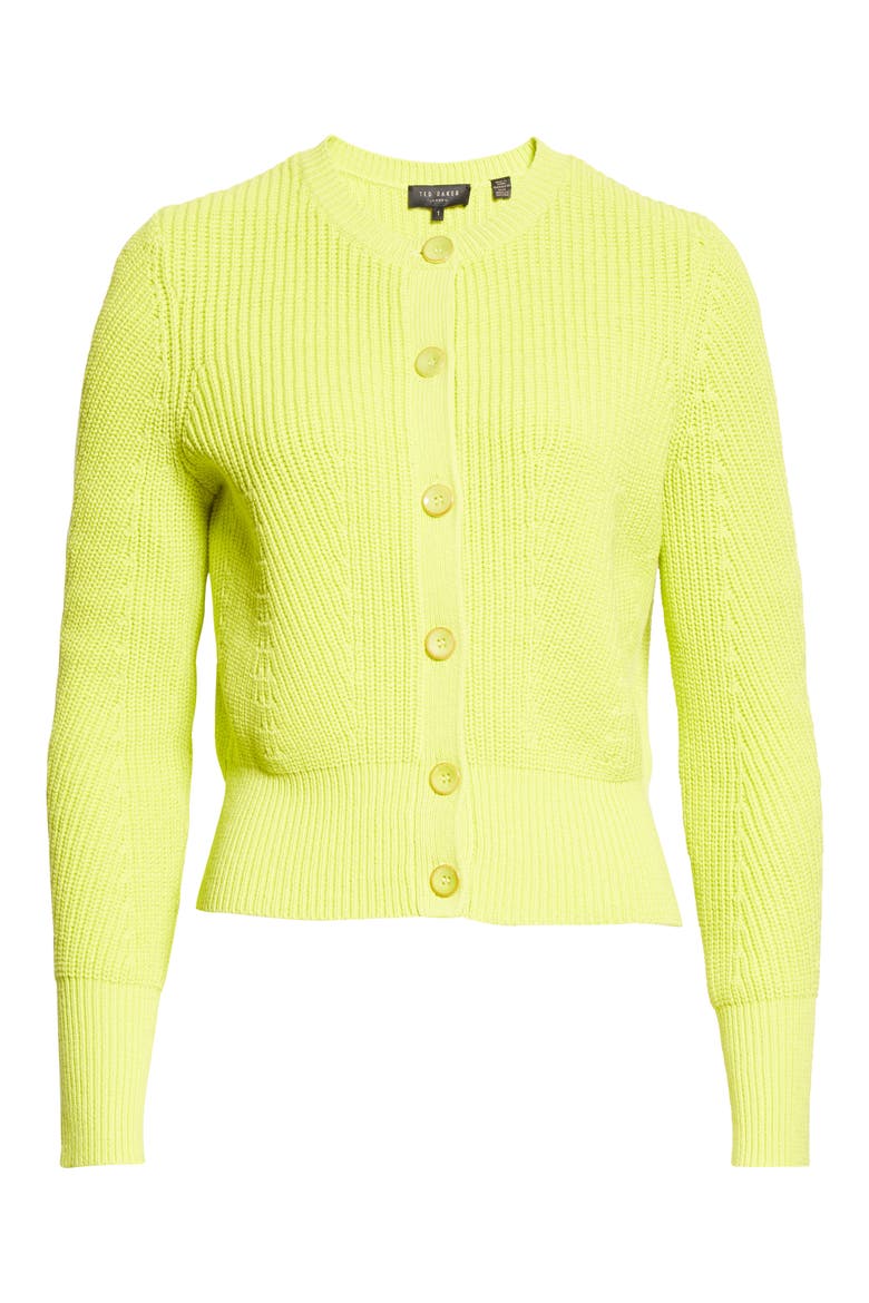 Shaker Stitch Cotton Blend Cardigan, Alternate, color, BRIGHT GREEN
