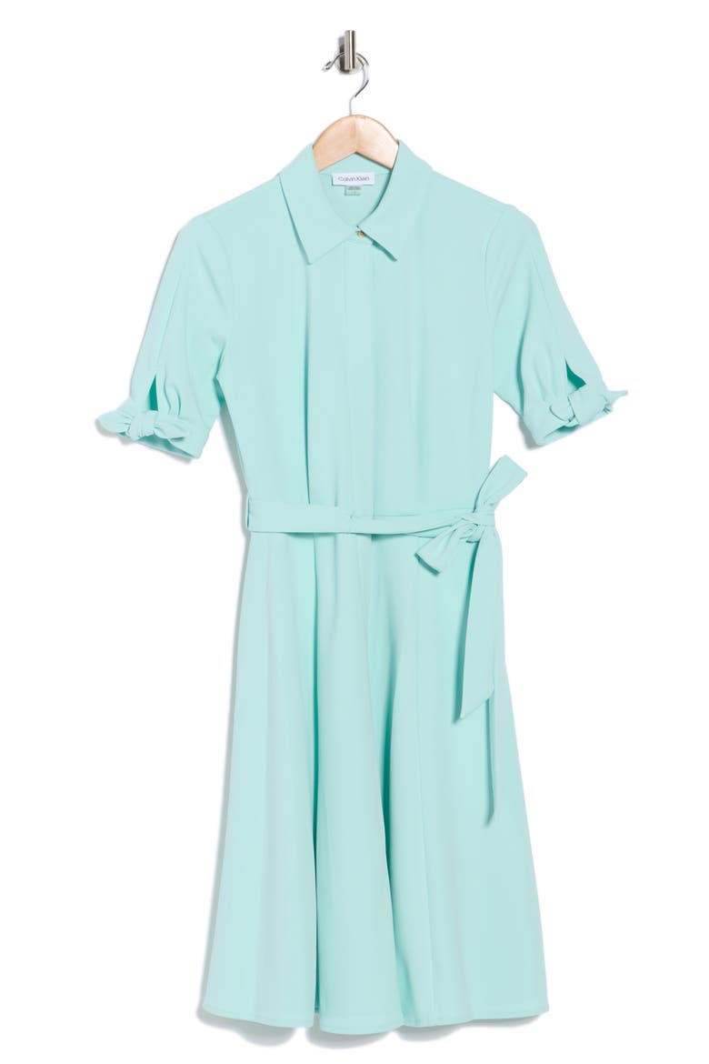 Tie Sleeve Crepe Shirtdress, Alternate, color, SEA SPRAY