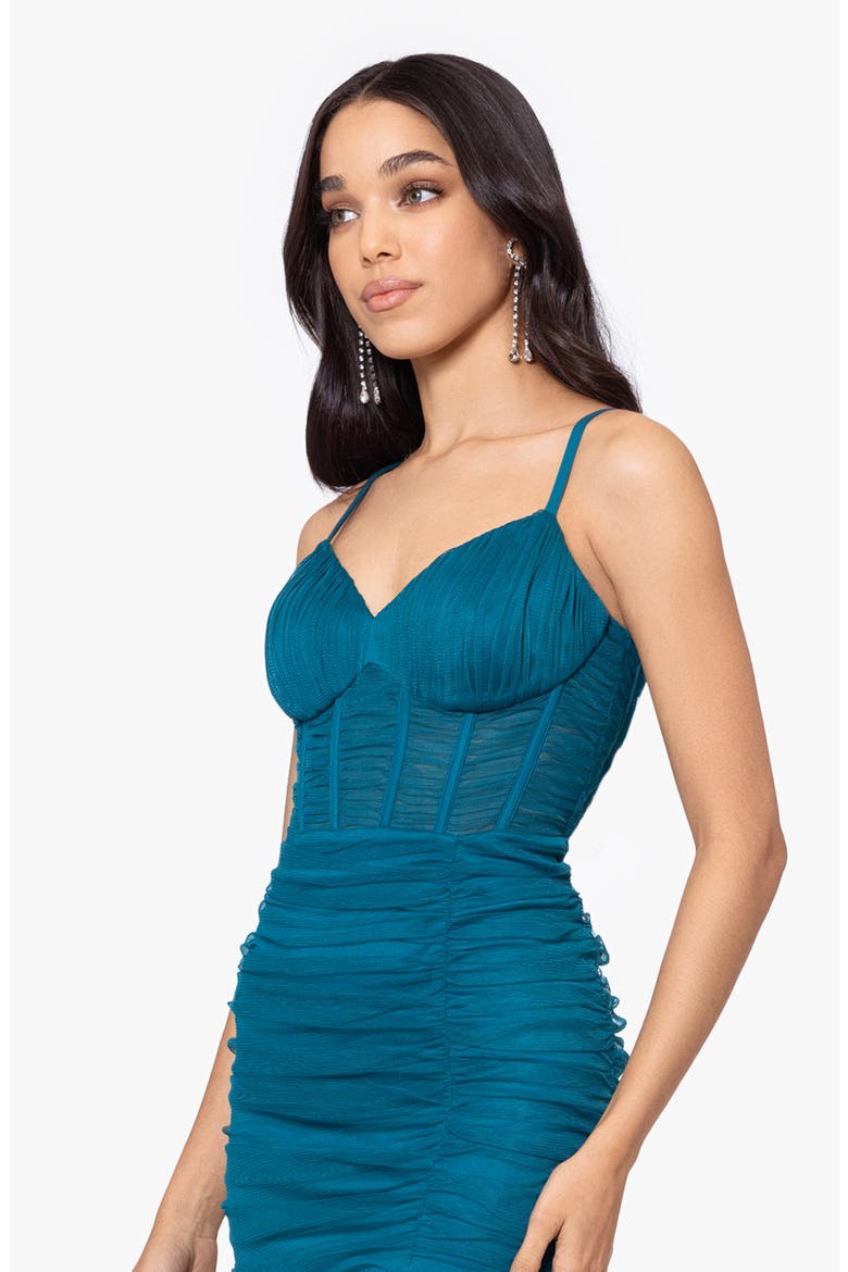 Ruched Corset Mermaid Gown, Alternate, color, TEAL
