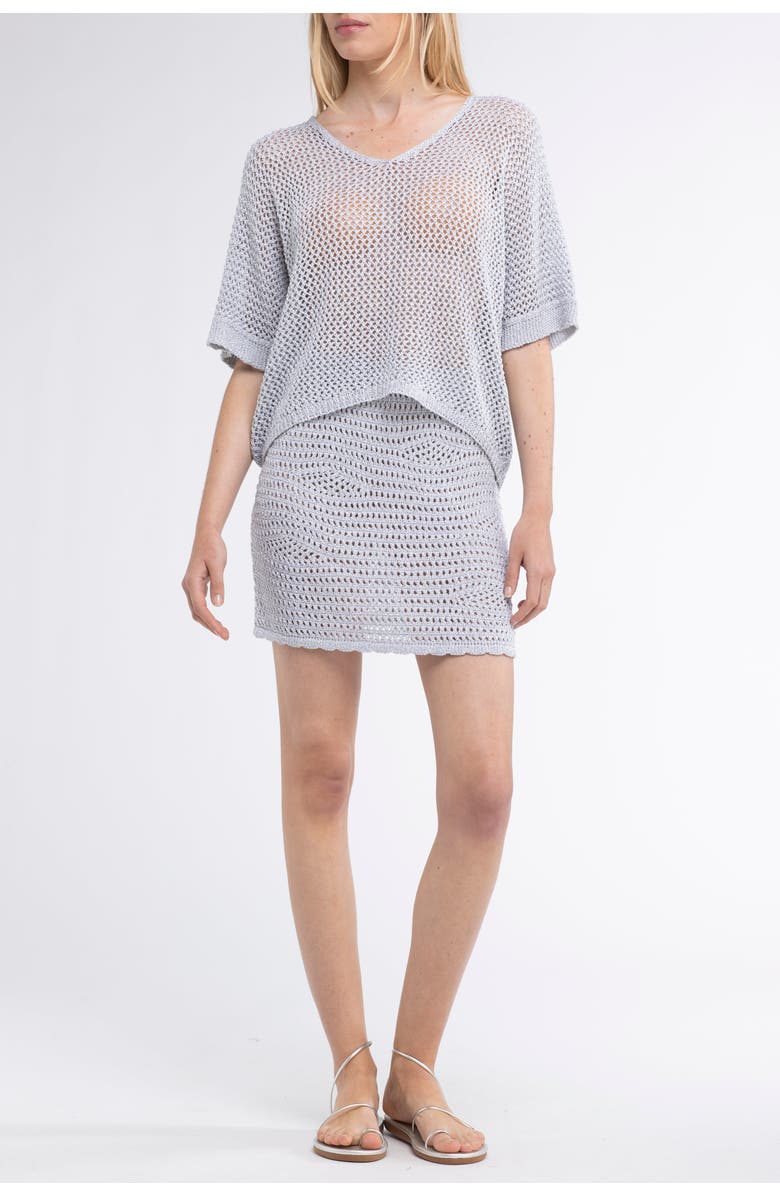 Sunday St. Tropez Livia Crochet Cover-Up Mini Skirt, Main, color, Silver