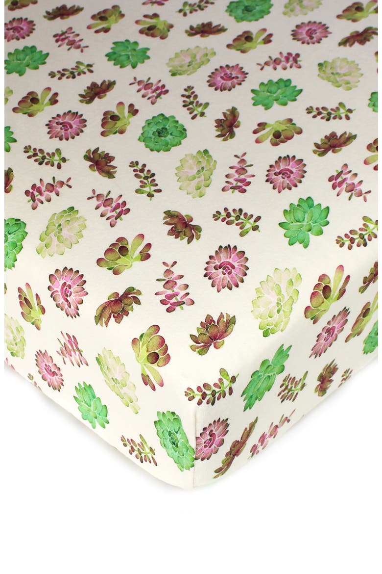 Organic Cotton Crib Sheet, Main, color, CREAM SUCCULENTS