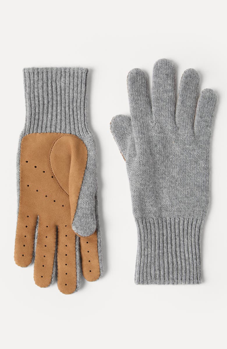 Brunello Cucinelli Cashmere and suede gloves, Alternate, color, Light Grey
