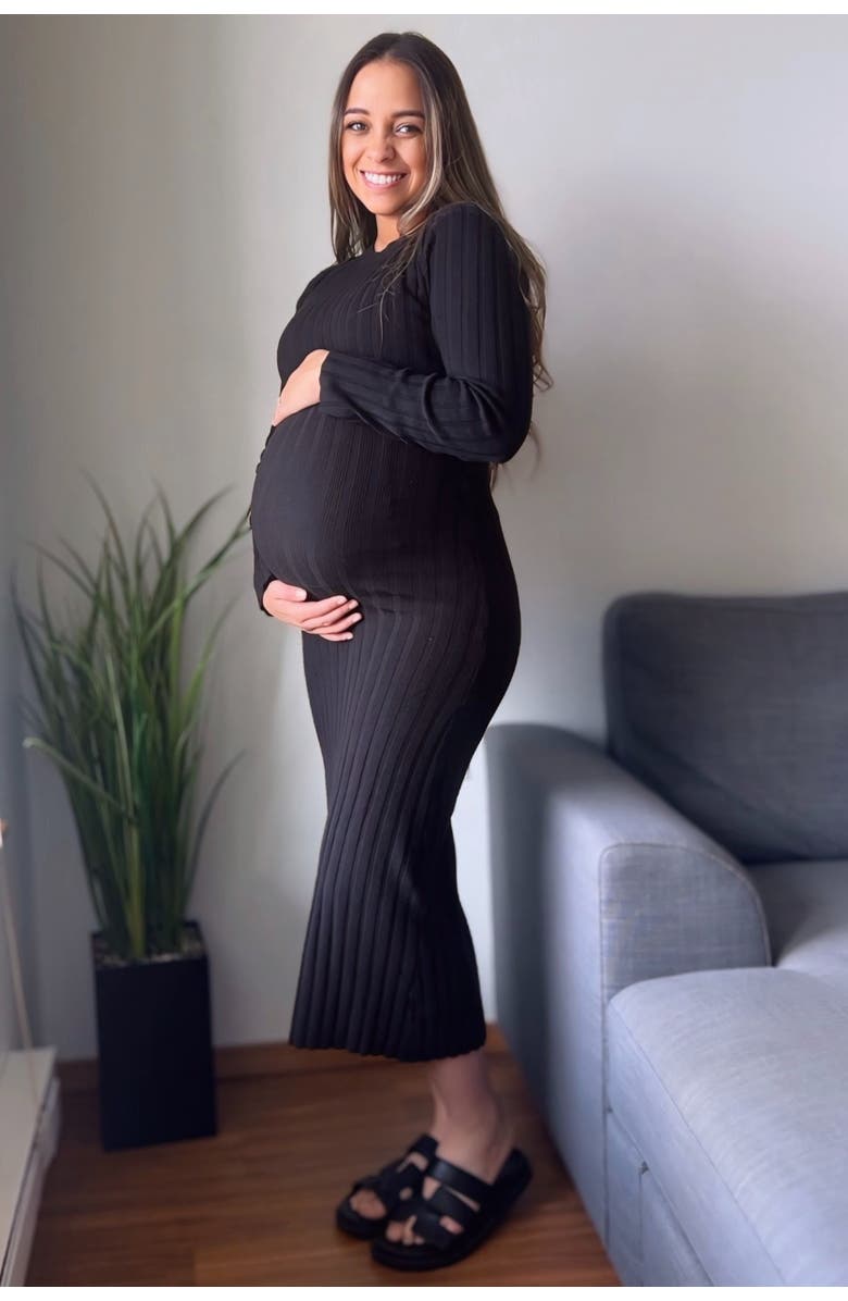 PinkBlush Ribbed Knit Fitted Midi Sweater Dress, Alternate, color, Black