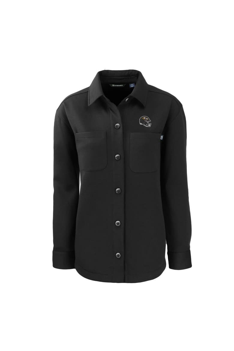 Women's Cutter & Buck Black Baltimore Ravens Helmet Logo Roam Eco Knit Shirt Jacket, Alternate, color, Black
