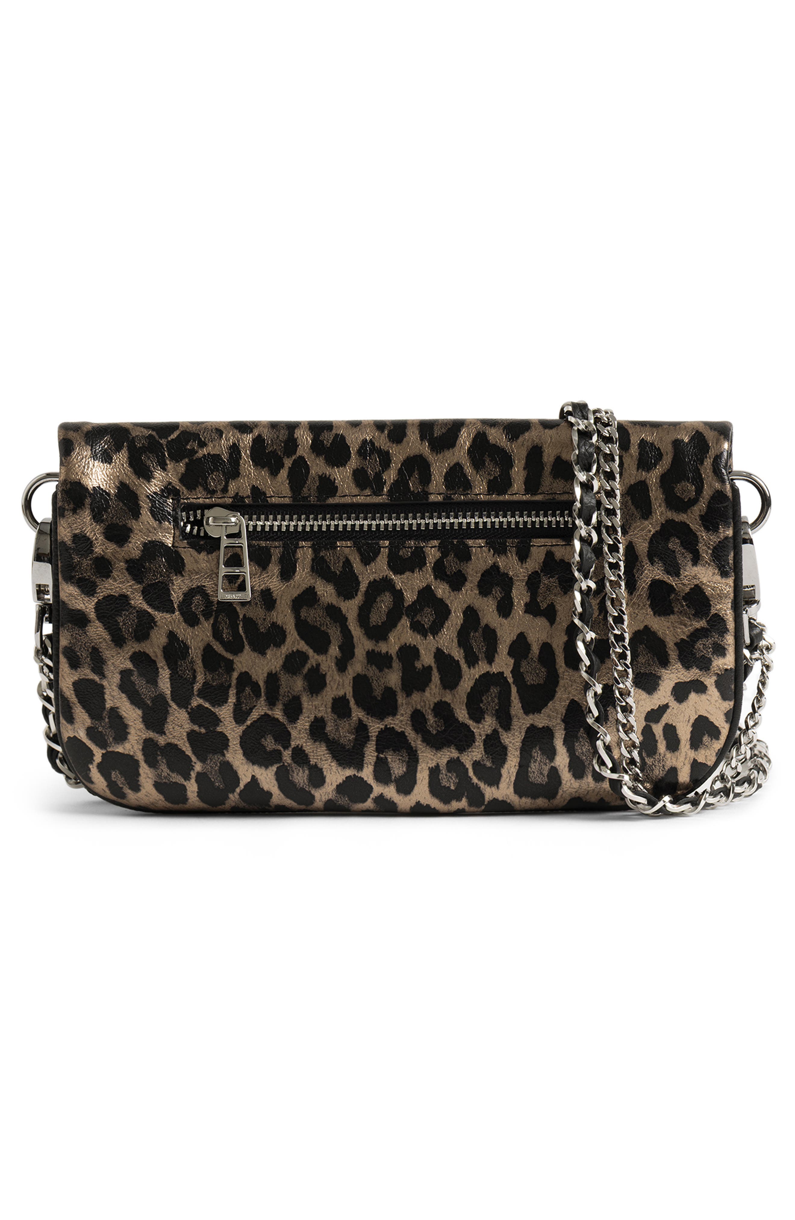 Zadig & Voltaire Nano Rock Metallic Leopard Clutch, Alternate, color, Silver
