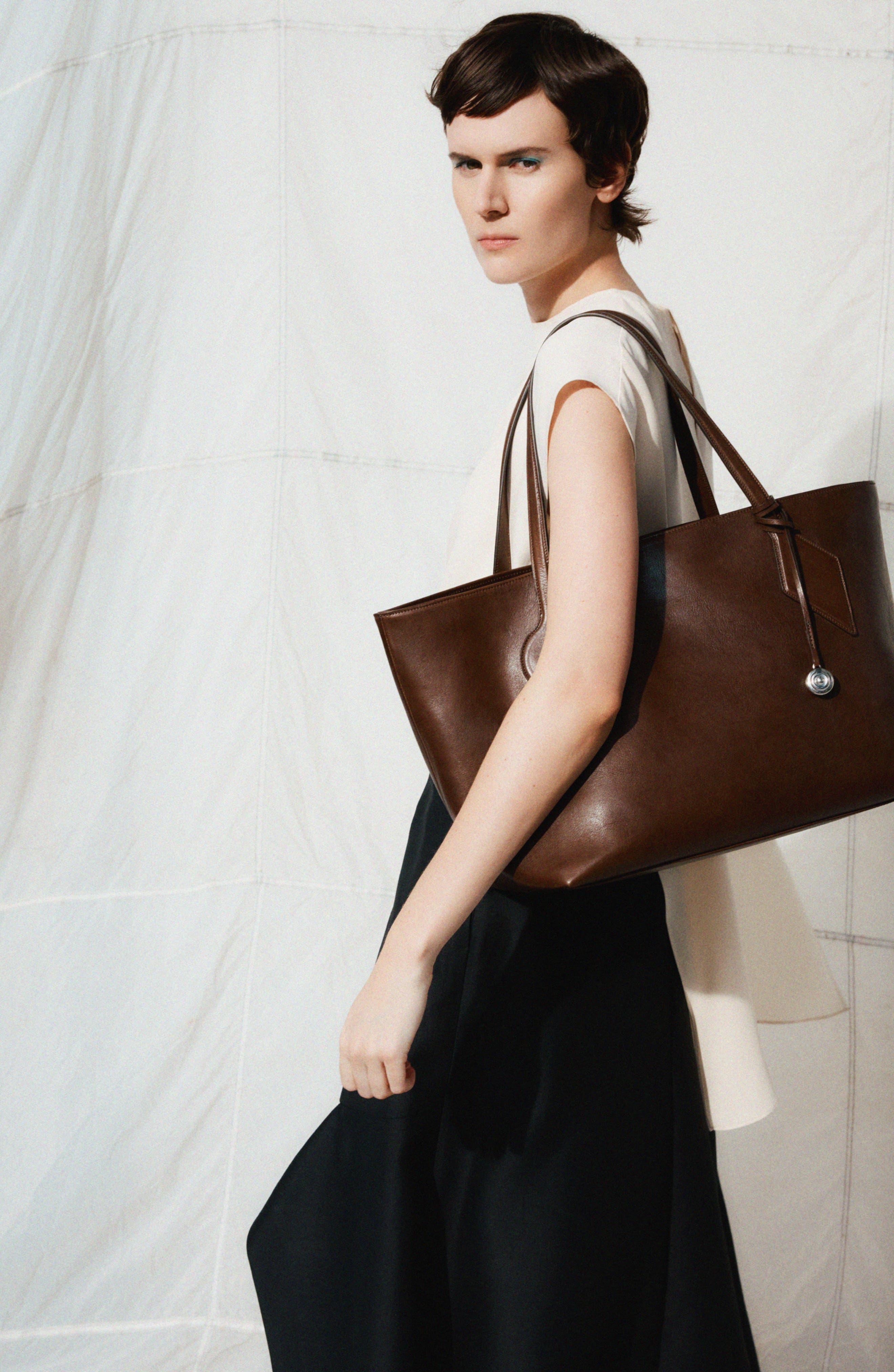 Large Sprout Leather Tote, Alternate, color, DARK BROWN