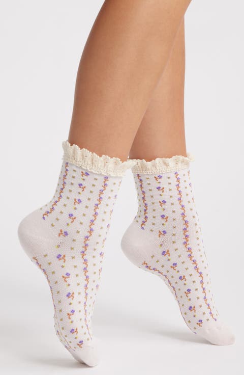 Rosebud Waffle Knit Ankle Socks
