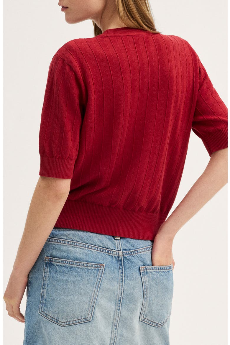 Pointelle Stitch Crewneck Sweater Tee, Alternate, color, BARN RED