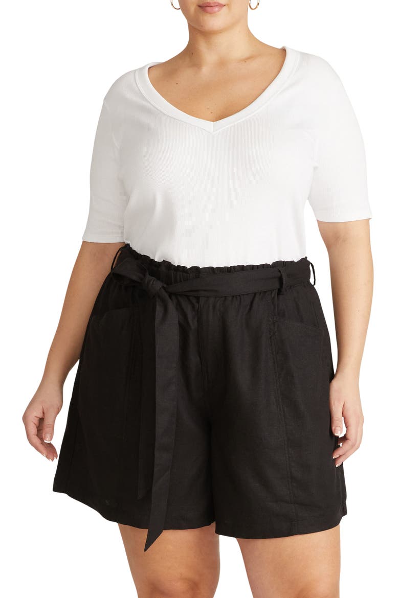 V-Neck Elbow Sleeve Cotton T-Shirt, Main, color, WHITE