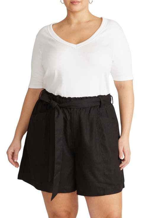 V-Neck Elbow Sleeve Cotton T-Shirt (Plus)