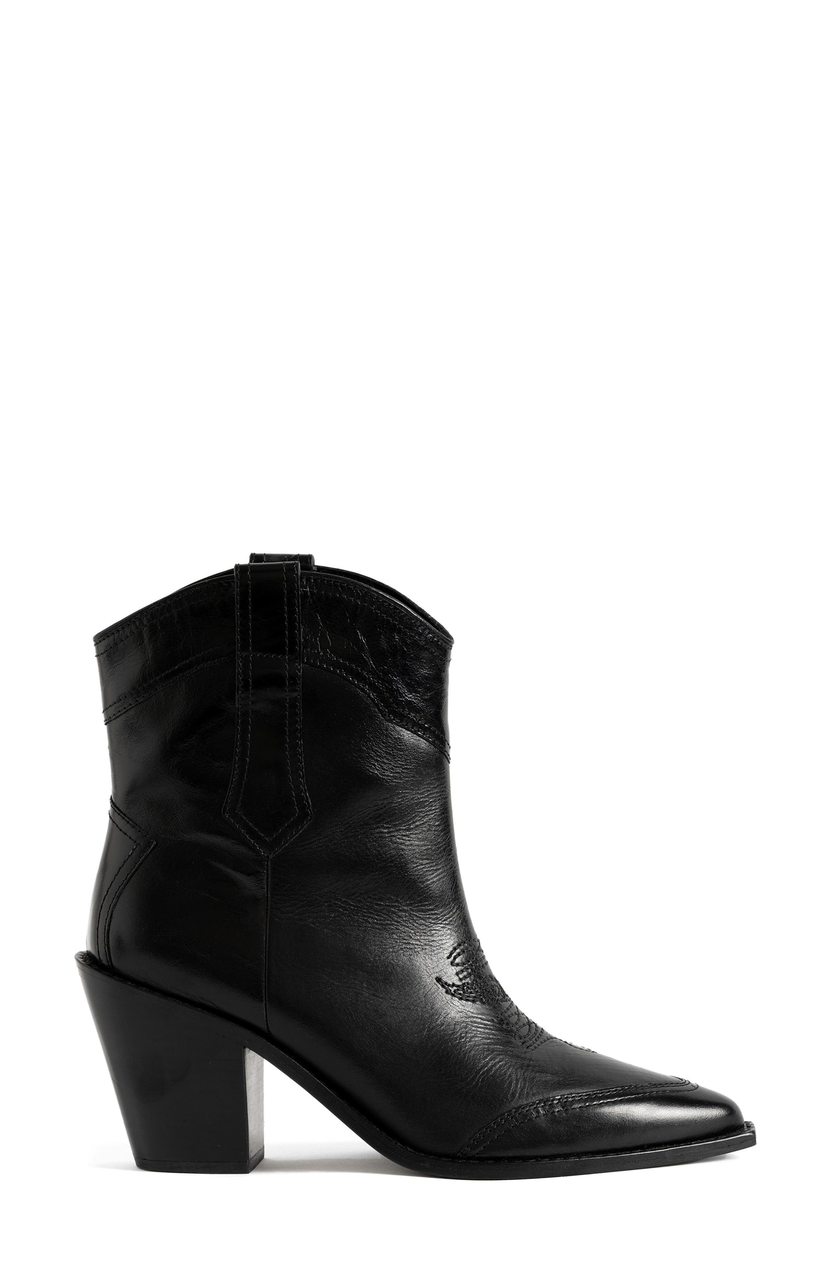 Cara Leather Western Boot, Alternate, color, BLACK