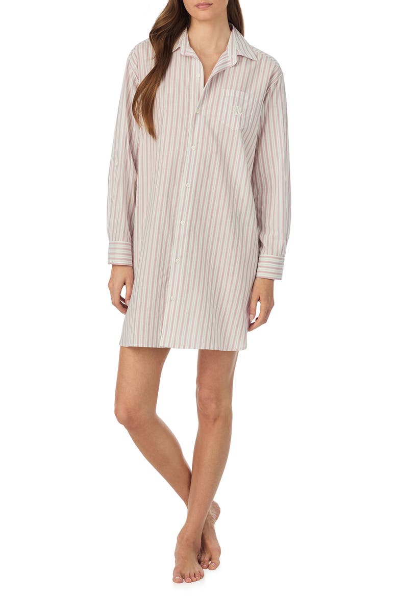 Print Cotton Blend Sleep Shirt, Main, color, IVORY MULTI STRIPE