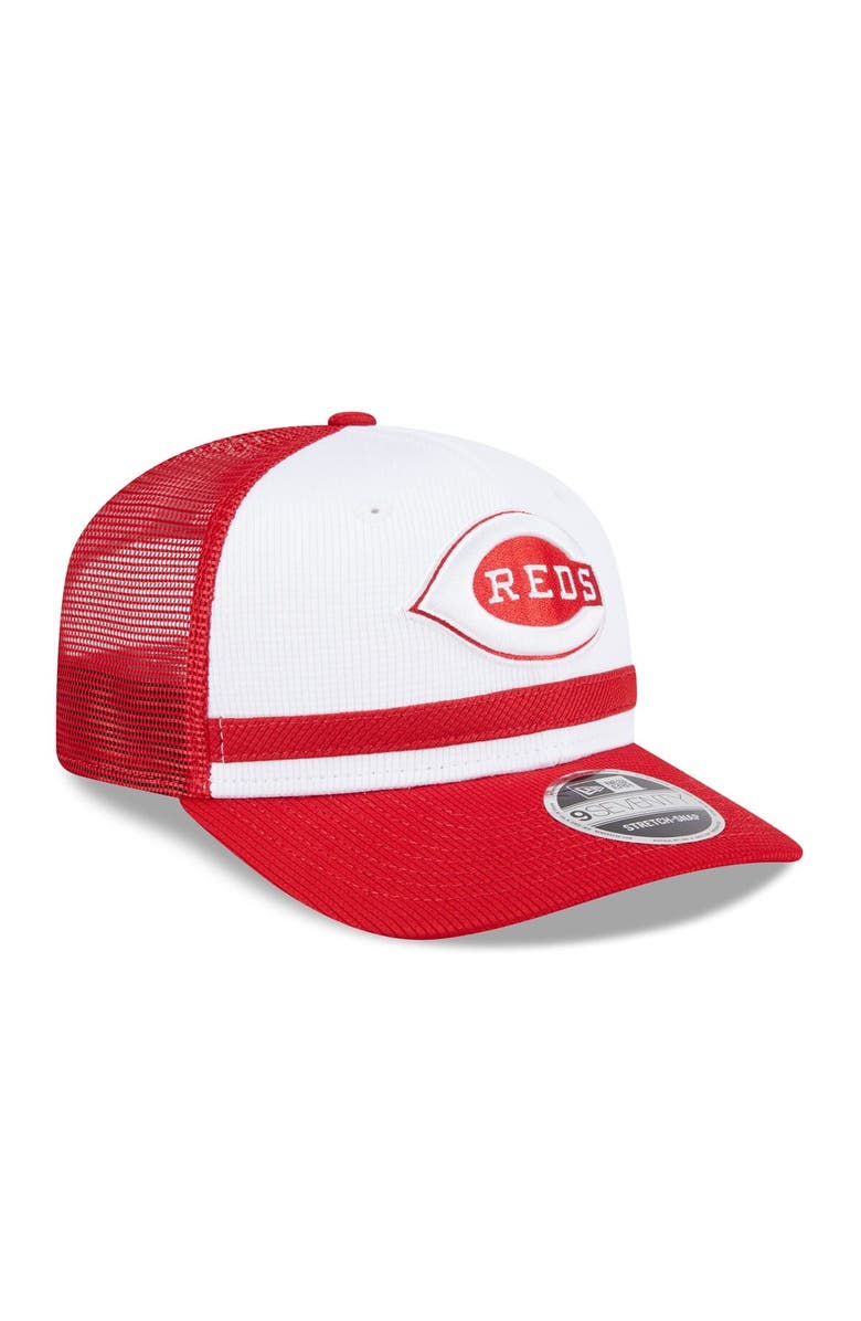 New Era Men's New Era White/Red Cincinnati Reds 2025 Batting Practice 9SEVENTY Stretch-Snap Trucker Hat, Alternate, color,