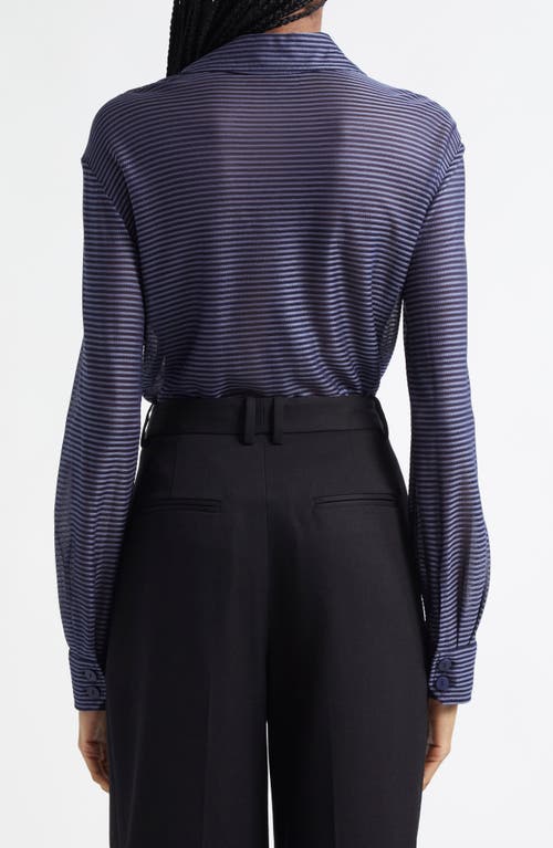 Shop Emporio Armani Stripe Knit Button-up Shirt In Dark Purple